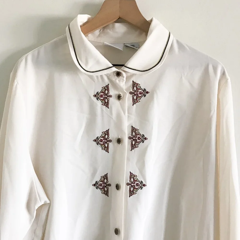 Koret Vintage Cream Victorian Embellished Blouse - Picture 3 of 9